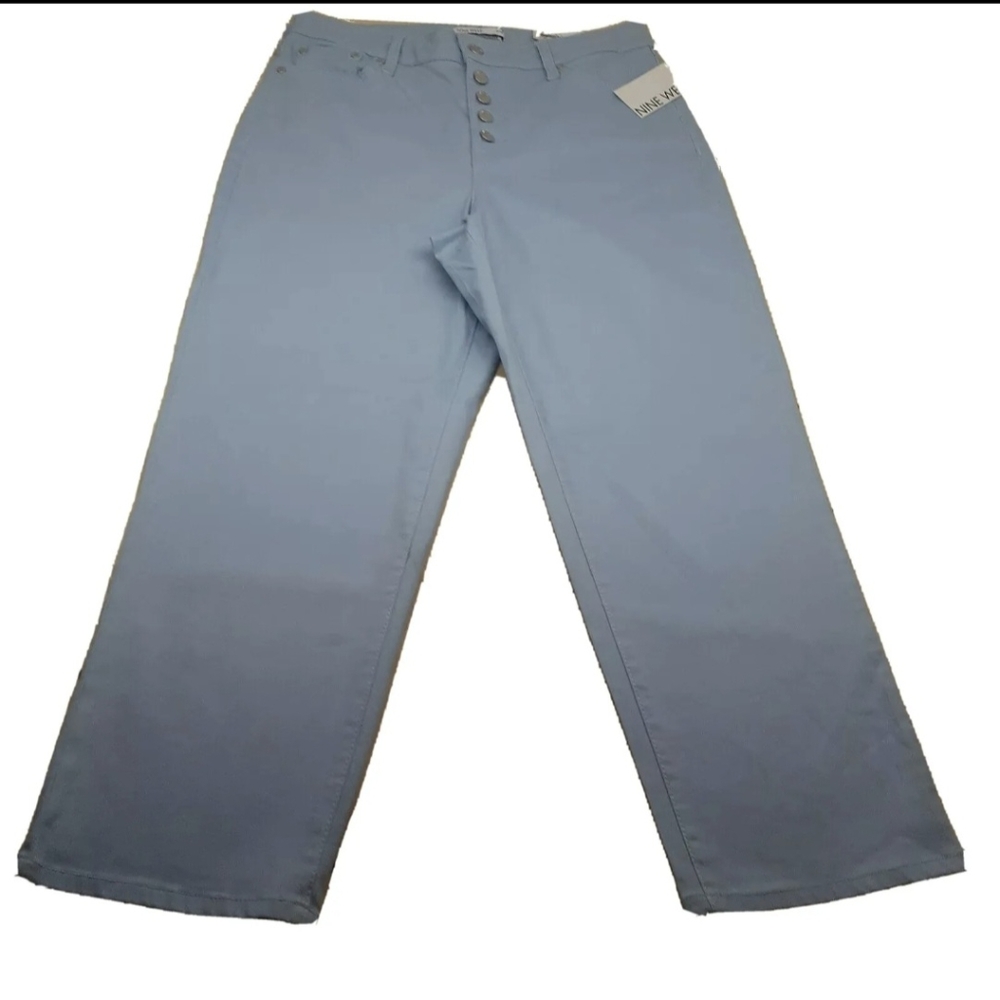 Nine West Women's High Straight Ankle Exposed Button Fly Crop Pants 12 Jeans